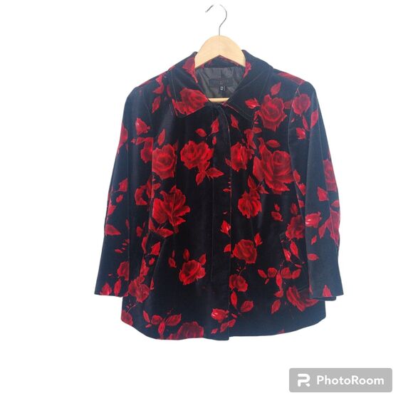 Talbots Back And Red Velvet Rose Jacket Women's Jacket Size 12W - Picture 1 of 5